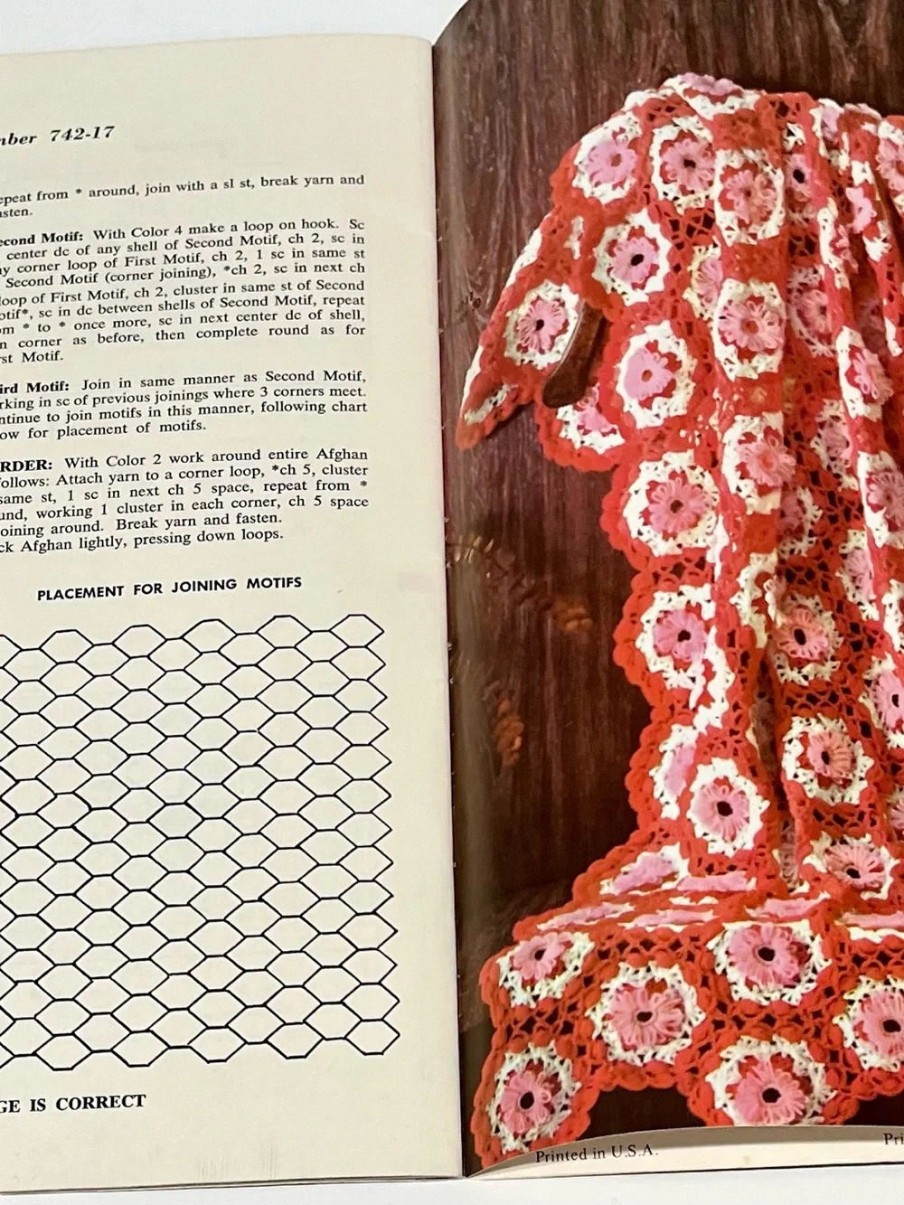 Pattern Book with Pink Rose Afghan Print on Cream Throw - Picture 5 of 6